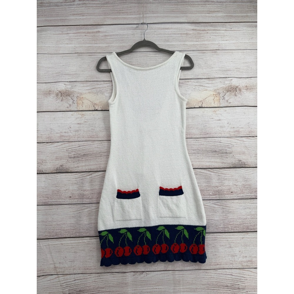 Kimchi Blue Sweater Dress Womens XS White Cherry Intarsia Knit Mini Pockets